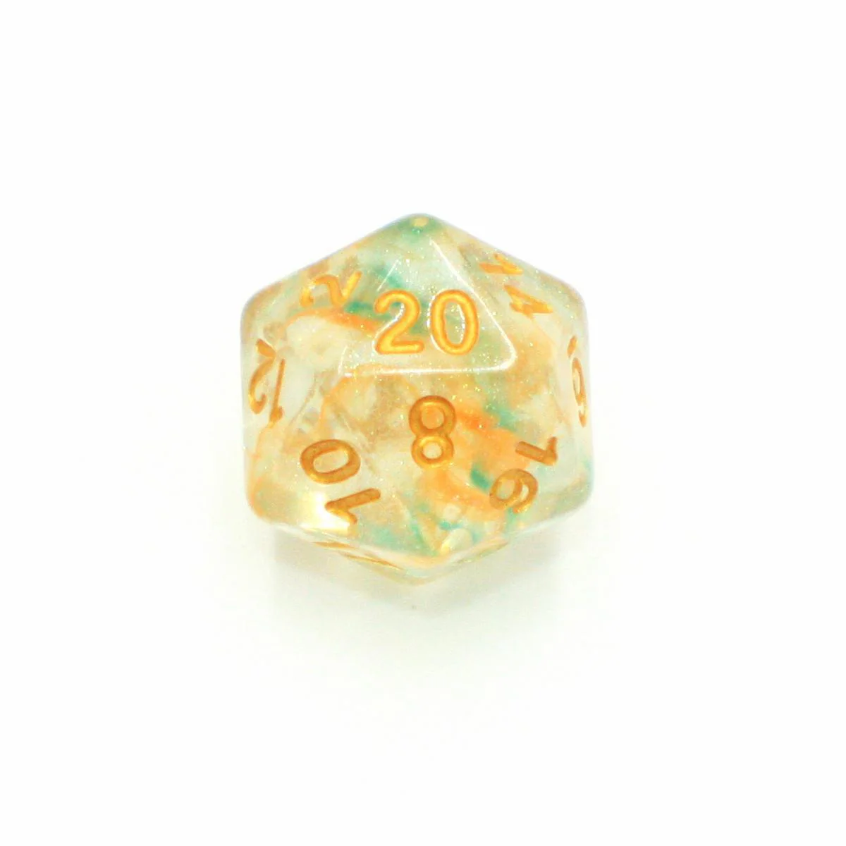 "Cantaloupe Cantrip" - Green and Orange Sparkle Swirl - Polyhedral Dice (7) - Level One Dice - Image 4