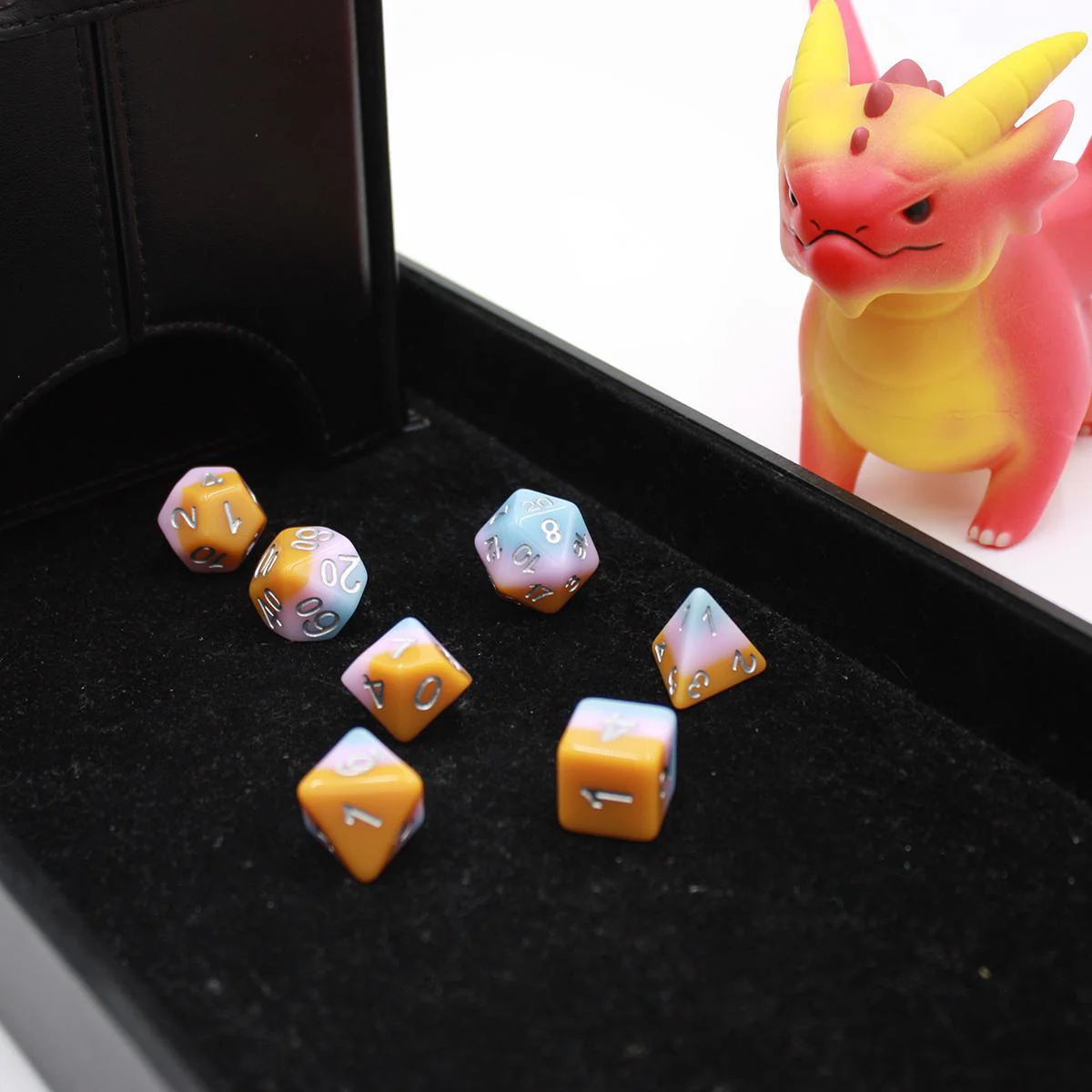 "Cantaloupe Cantrip" - Green and Orange Sparkle Swirl - Polyhedral Dice (7) - Level One Dice - Image 6