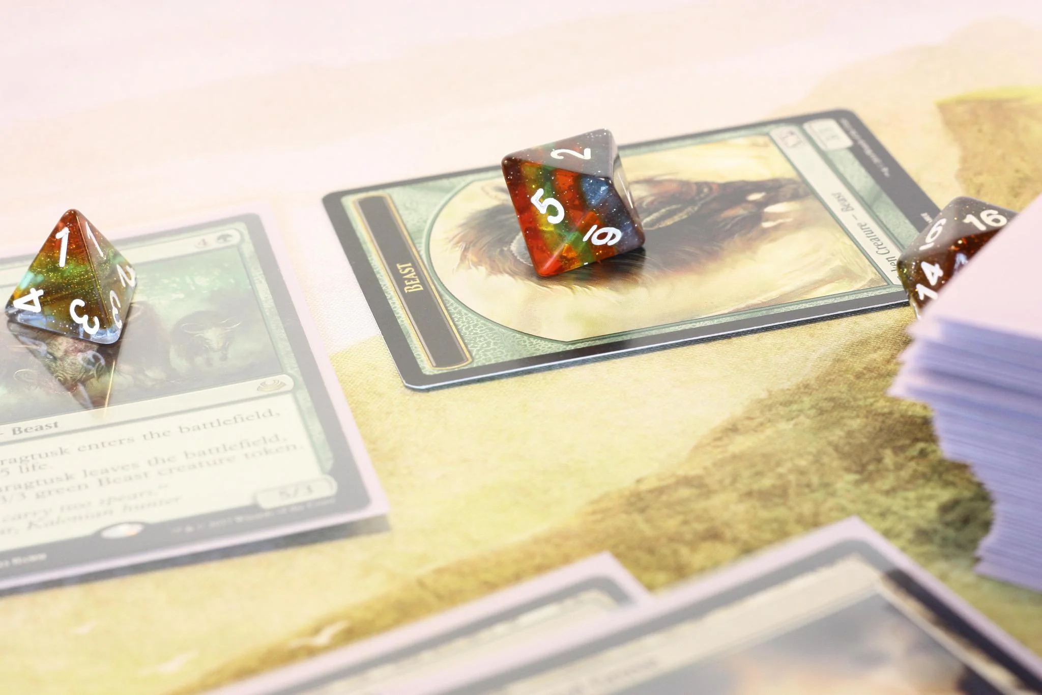 "Cantaloupe Cantrip" - Green and Orange Sparkle Swirl - Polyhedral Dice (7) - Level One Dice - Image 7