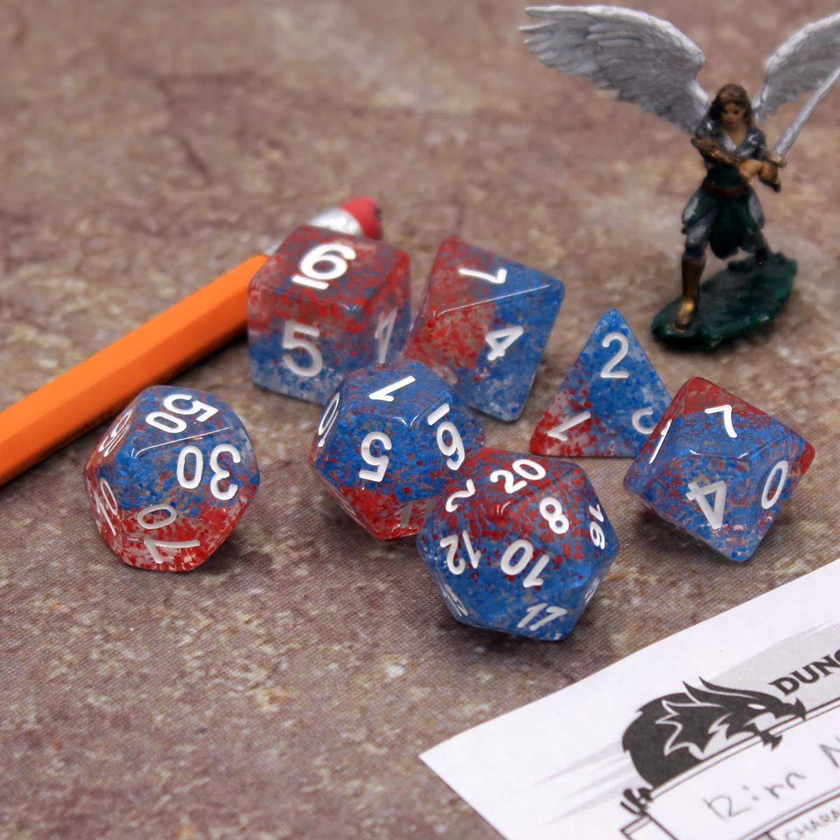 "Patriotic Popsicle" - Red White and Blue Particle - Polyhedral Dice (7) - Level One Dice - Image 5